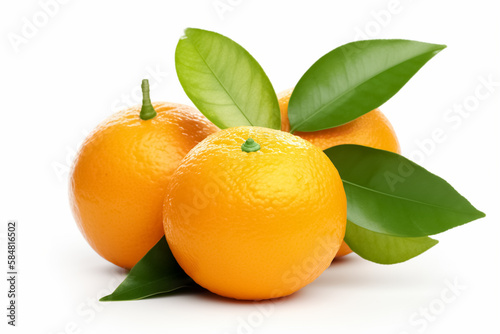 Orange fruits with leaf isolated on white background. Sweet orange fruit. generative ai