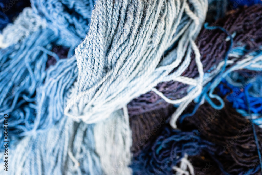 Blue Wool Yarn Texture for Handmade Rugs