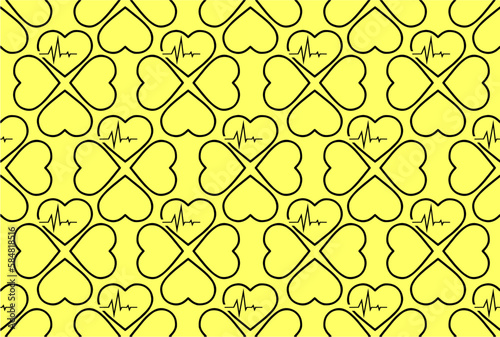 simple seamless pattern of black hearts on a yellow background, texture, design