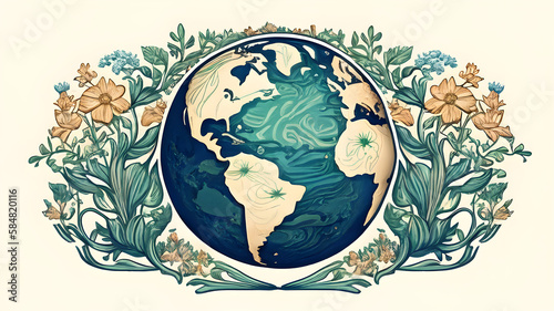 planet earth illustration. Symbol of life, nature, fund, ecology, international events. Hand drawn on background, isolated clip art element for design.