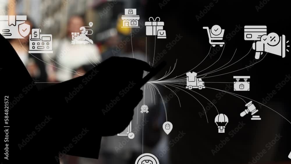 Omni channel technology of online retail business method. Multichannel marketing on social media network platform offer service of internet payment channel, online retail shopping and omni digital app