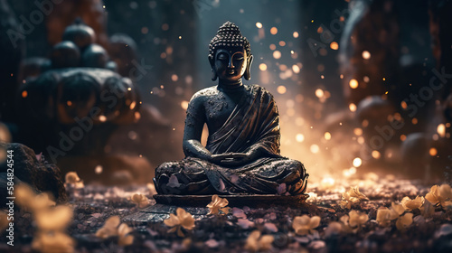 buddha statue and lotus flower. Generative AI 