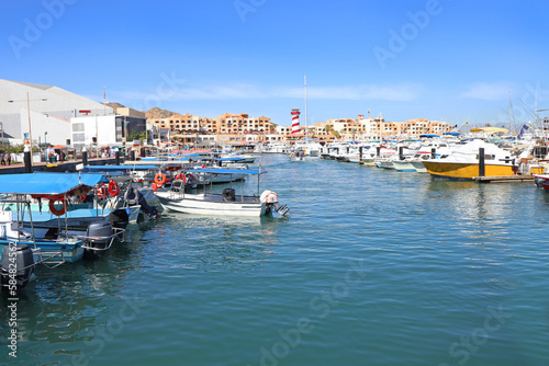 Cabo San Lucas, Mexico. Marina Tourist District. Popular Cruiser Ship Tender Dock area. Charter boats to hire.