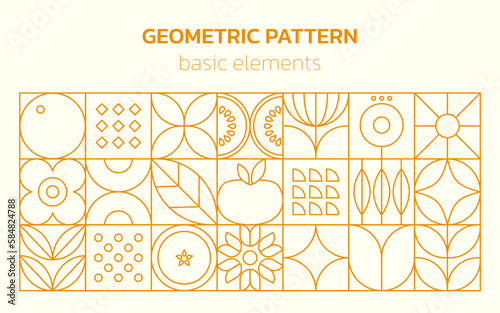 Geometric food line pattern. Natural flower plant simple shape, abstract eco agriculture concept. Vector minimal banner