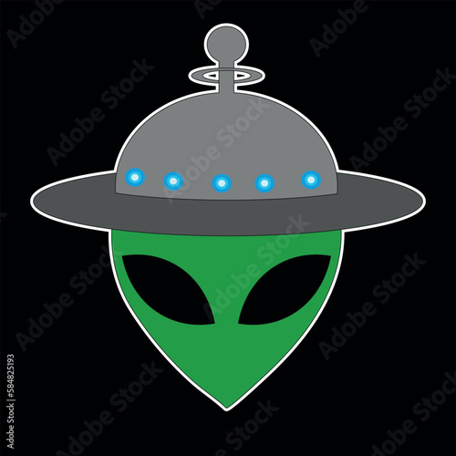 alien head with green hat with black background to edit