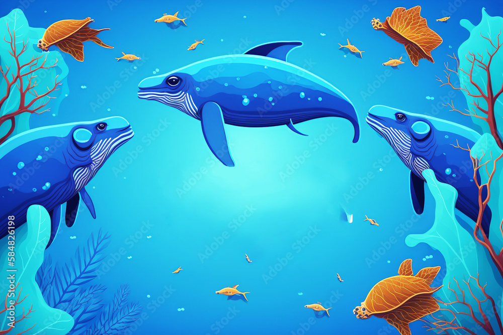 Banner template for earth day in shades of blue and marine animals. Generative AI. Banner template for earth day in shades of blue and marine animals. Generative AI.