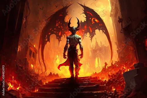 devil, with view of hellfire and brimstone, as souls are being judged, created with generative ai