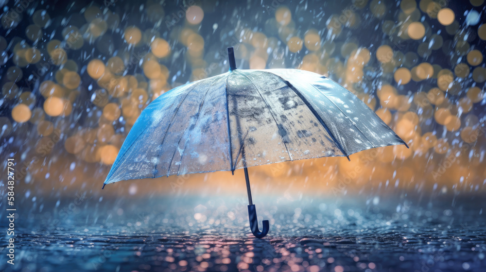 A transparent umbrella that gets wet in heavy rain, Generative AI