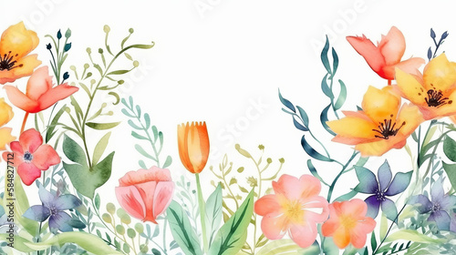 Watercolor flower background. Illustration AI Generative.