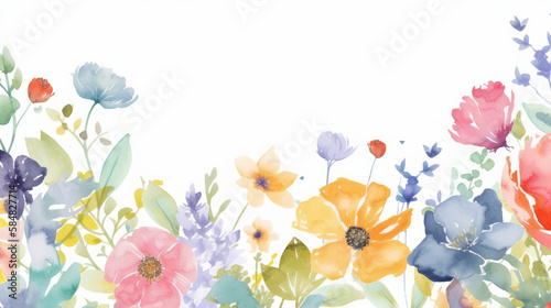 Watercolor flower background. Illustration AI Generative.