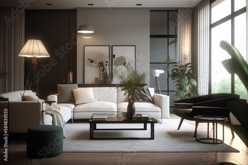 living room interior design modern with plants table sofa and chair
