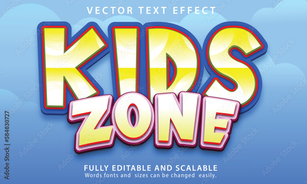 Kids Zone text effect vector file with cute background