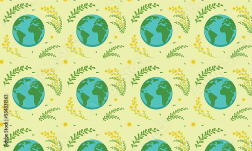 A seamless pattern with the planet earth and flowers.