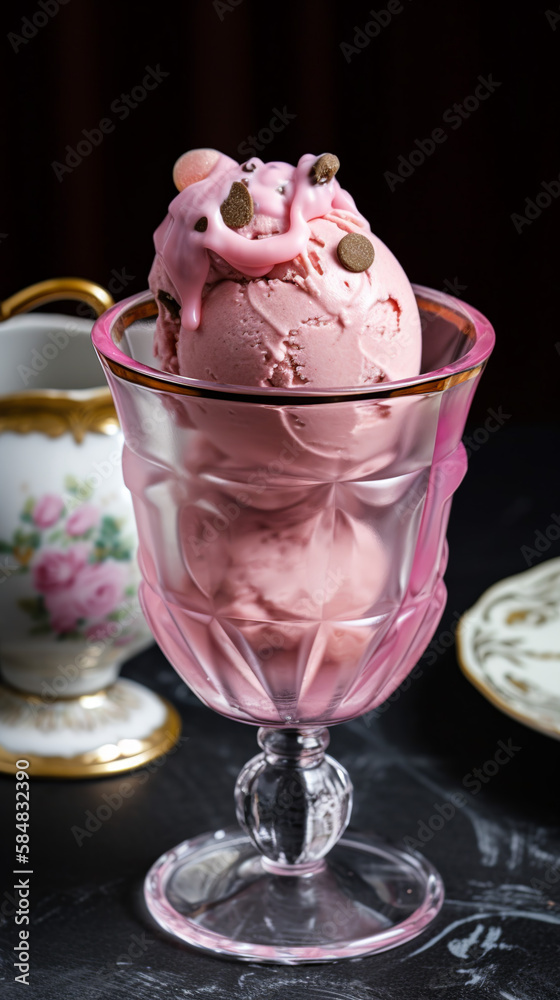 Close-up shot of ice cream in a glass cup, generative ai Close-up shot of ice cream in a glass cup, generative ai