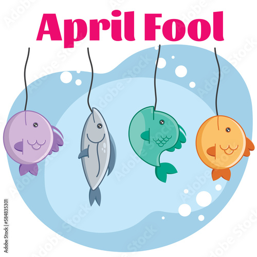Vector drawing of some fish caught on the hook for April Fool's Day jokes