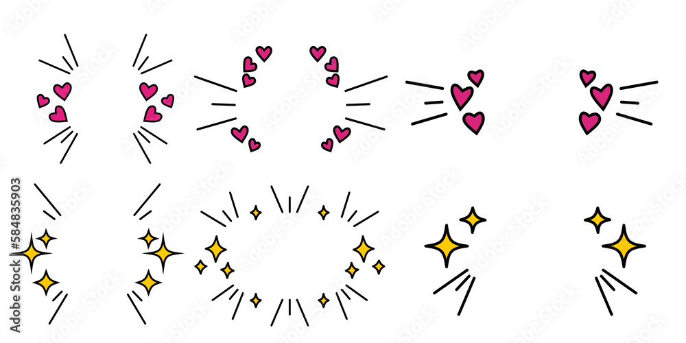 Pink Cheers Hearts Cheering and yellow stars cheering, transparent illustration, png
