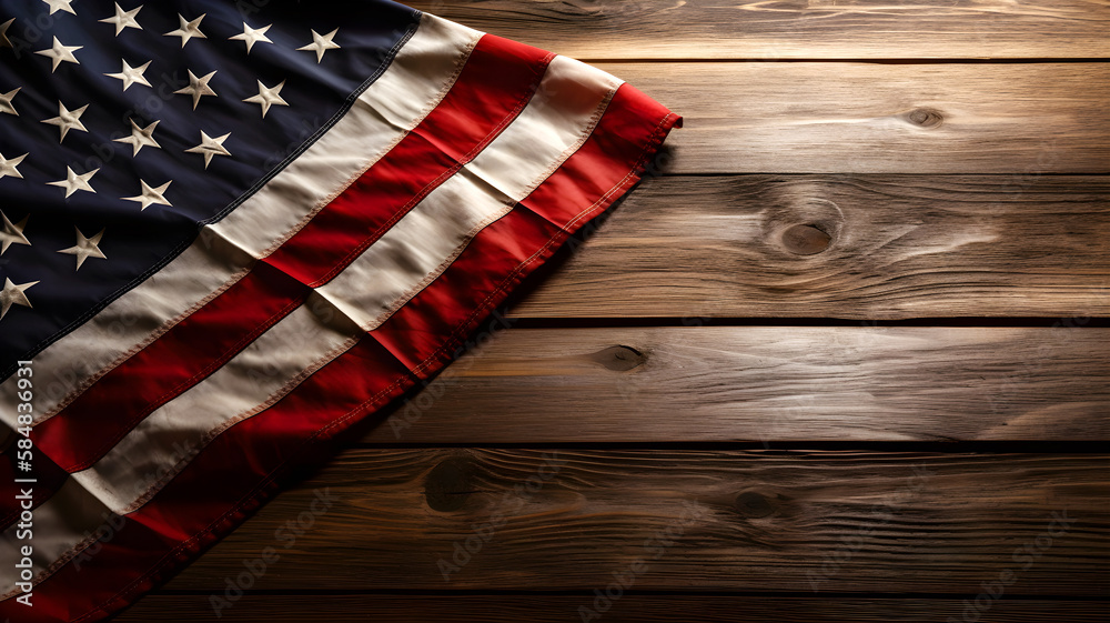 USA flag on a wooden background with copyspace, illustration ai generative USA flag on a wooden background with copyspace, illustration ai generative