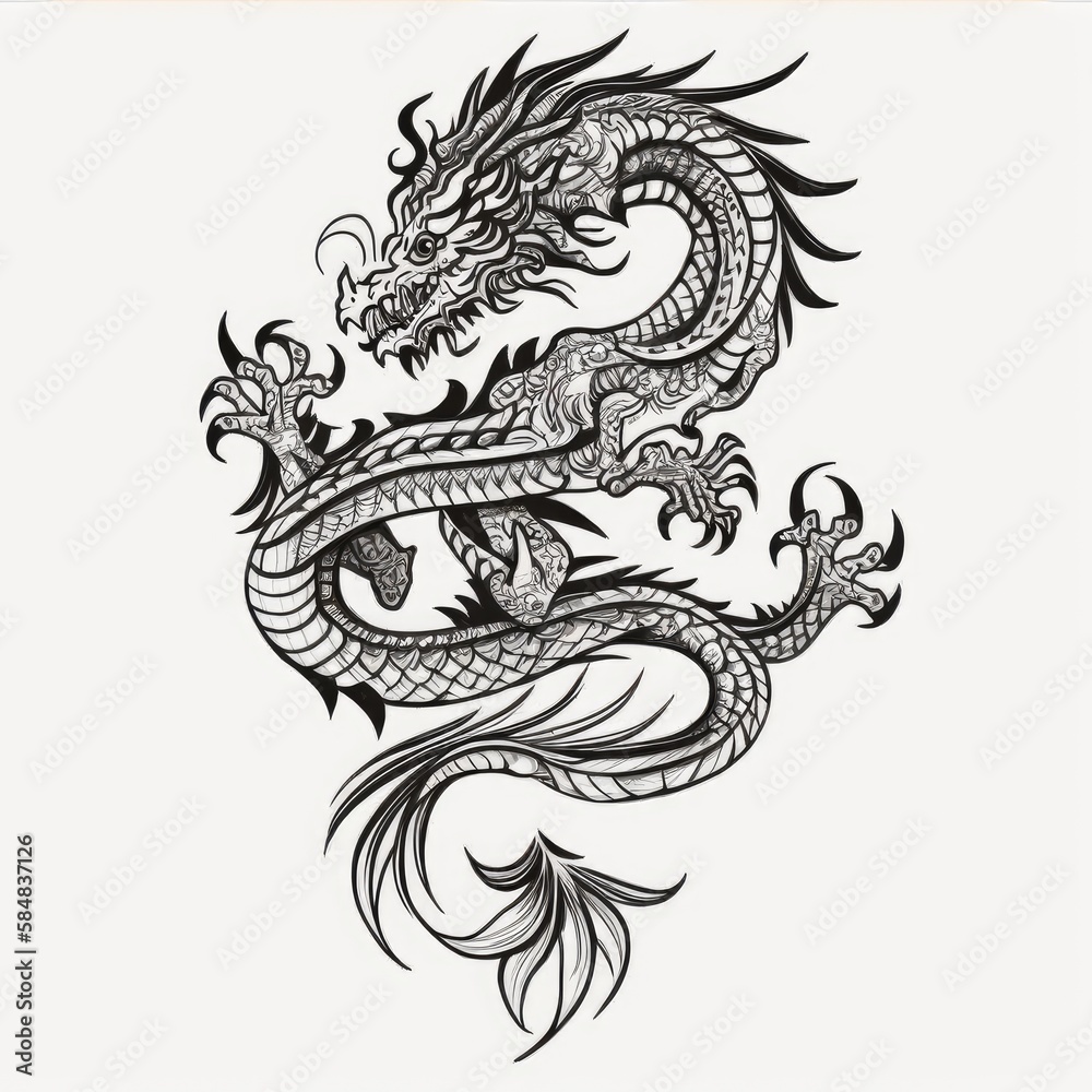 chinese dragon on white background tattoo