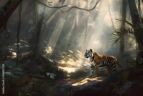 Painting of a Tiger in a rainforest | Animal illustrations/backgrounds/wallpapers |