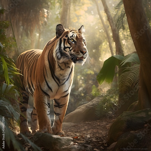 Painting of a Tiger in a rainforest   Animal illustrations backgrounds wallpapers  