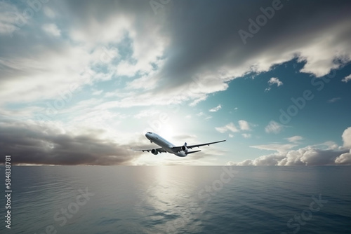 plane flying over the sea 