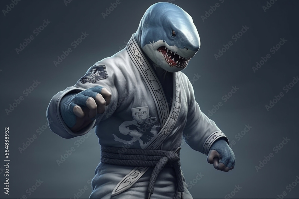 Shark dressed as a jiu jitsu fighter. Generate ai Stock Illustration
