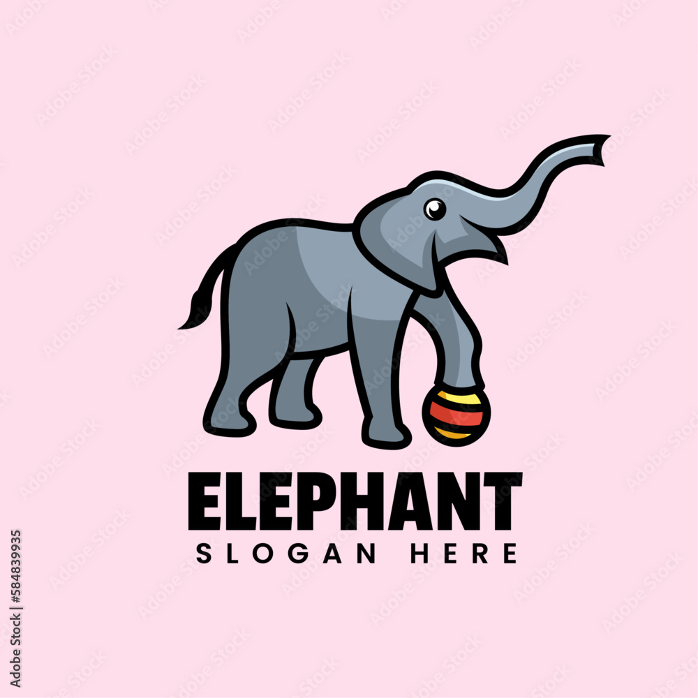 Vector Logo Illustration Elephant Cartoon Style.