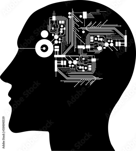 Künstliche Intelligenz - Kopf mit Schaltkreisen - KI digital