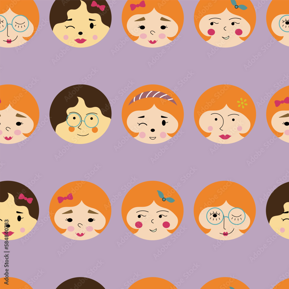 Feminine look, abstract personage, mascot design, funny face, cute icon. Feminine look, abstract personage, mascot design, funny face, cute icon.