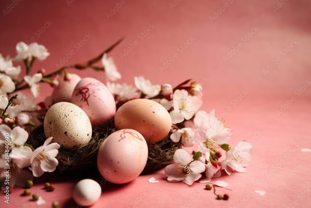 Easter eggs and spring flowers  Generative AI