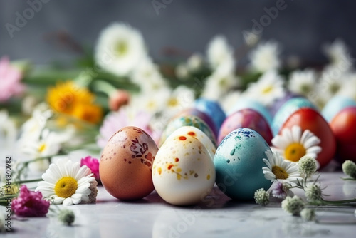 Easter eggs and spring flowers Generative AI
