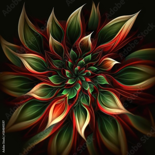 Flower with a green and red design. Generate Ai.