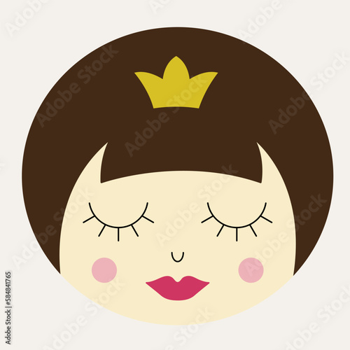 Feminine look, abstract personage, mascot design, funny face, cute icon.