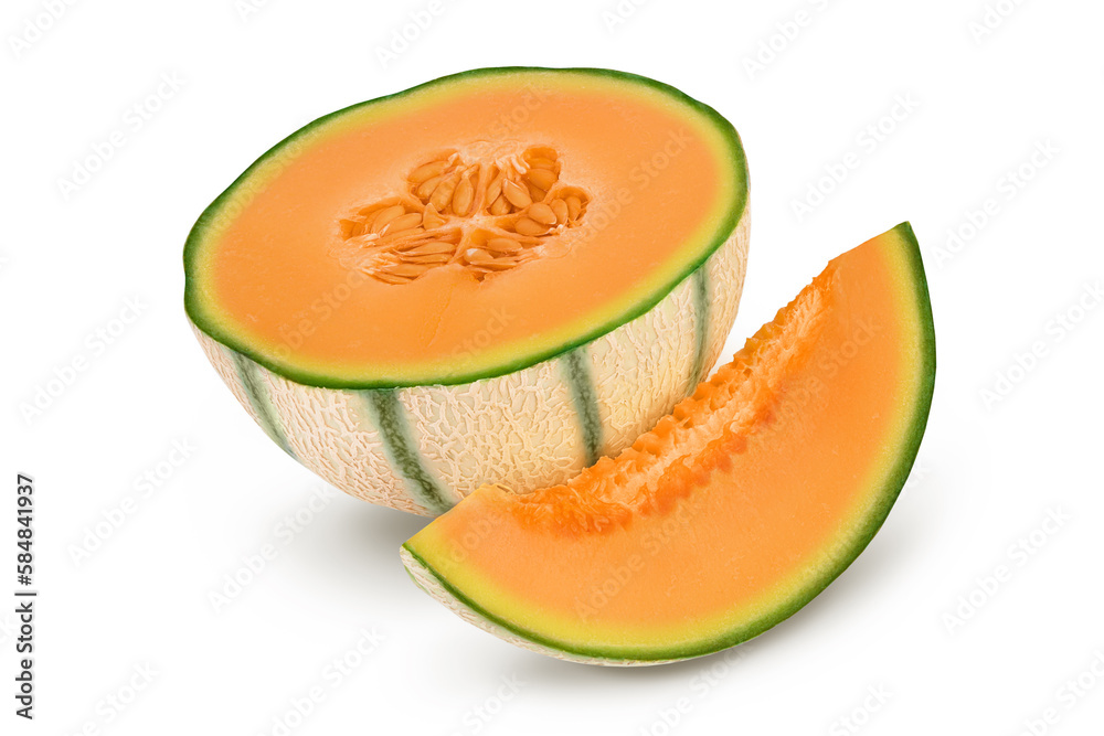 Cantaloupe melon isolated on white background with full depth of field, Cantaloupe melon isolated on white background with full depth of field,