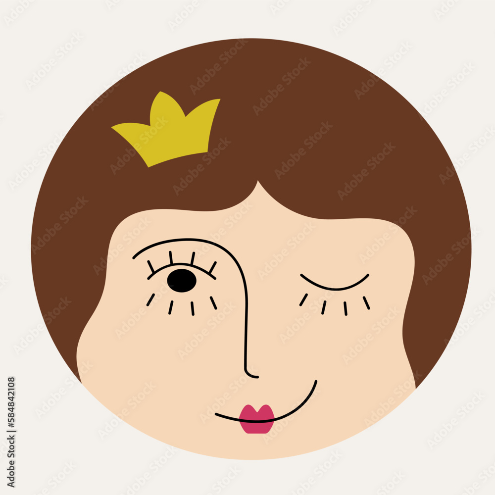 Feminine look, abstract personage, mascot design, funny face, cute icon. Feminine look, abstract personage, mascot design, funny face, cute icon.