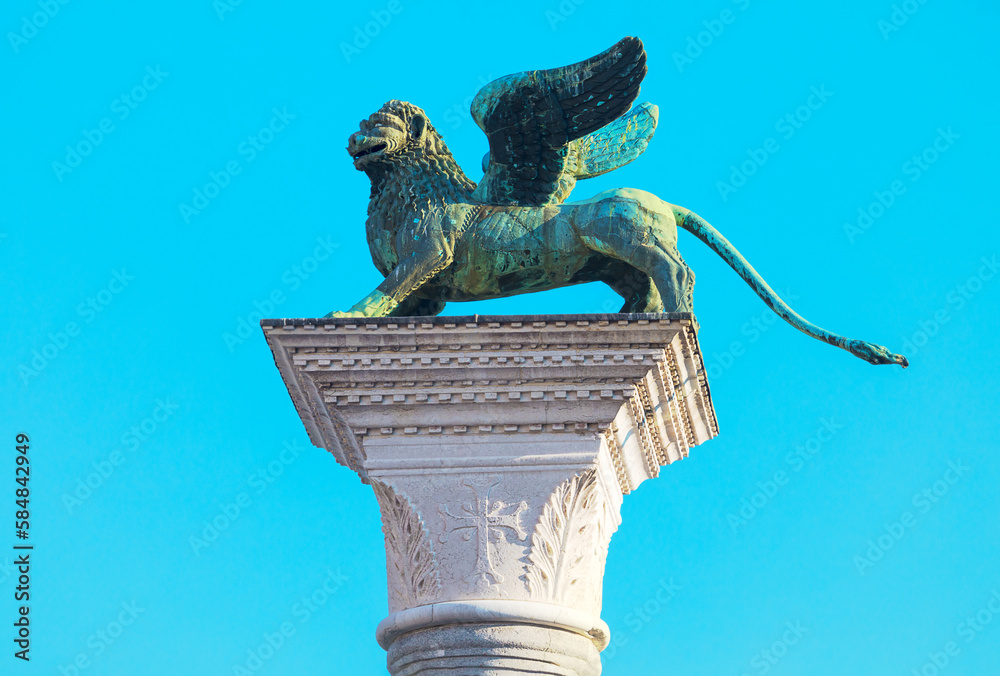 Bronze sculpture of lion with wings. Lion of Venice bronze statue Stock Photo Adobe Stock