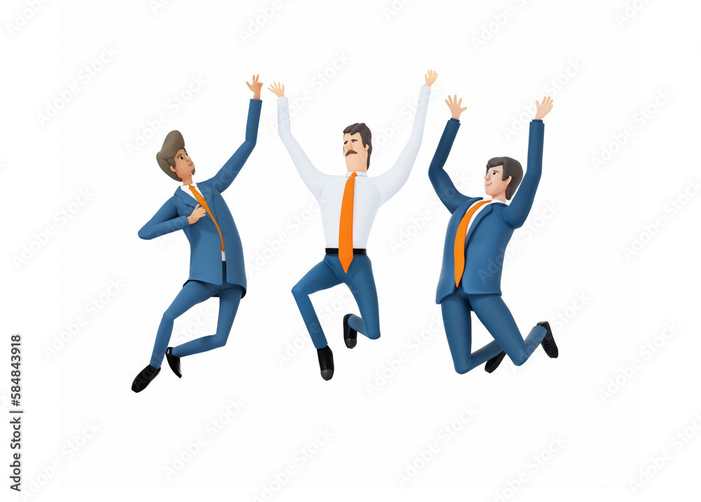 Business people jumping high up as symbol of success and winning concept. 3D rendering illustration