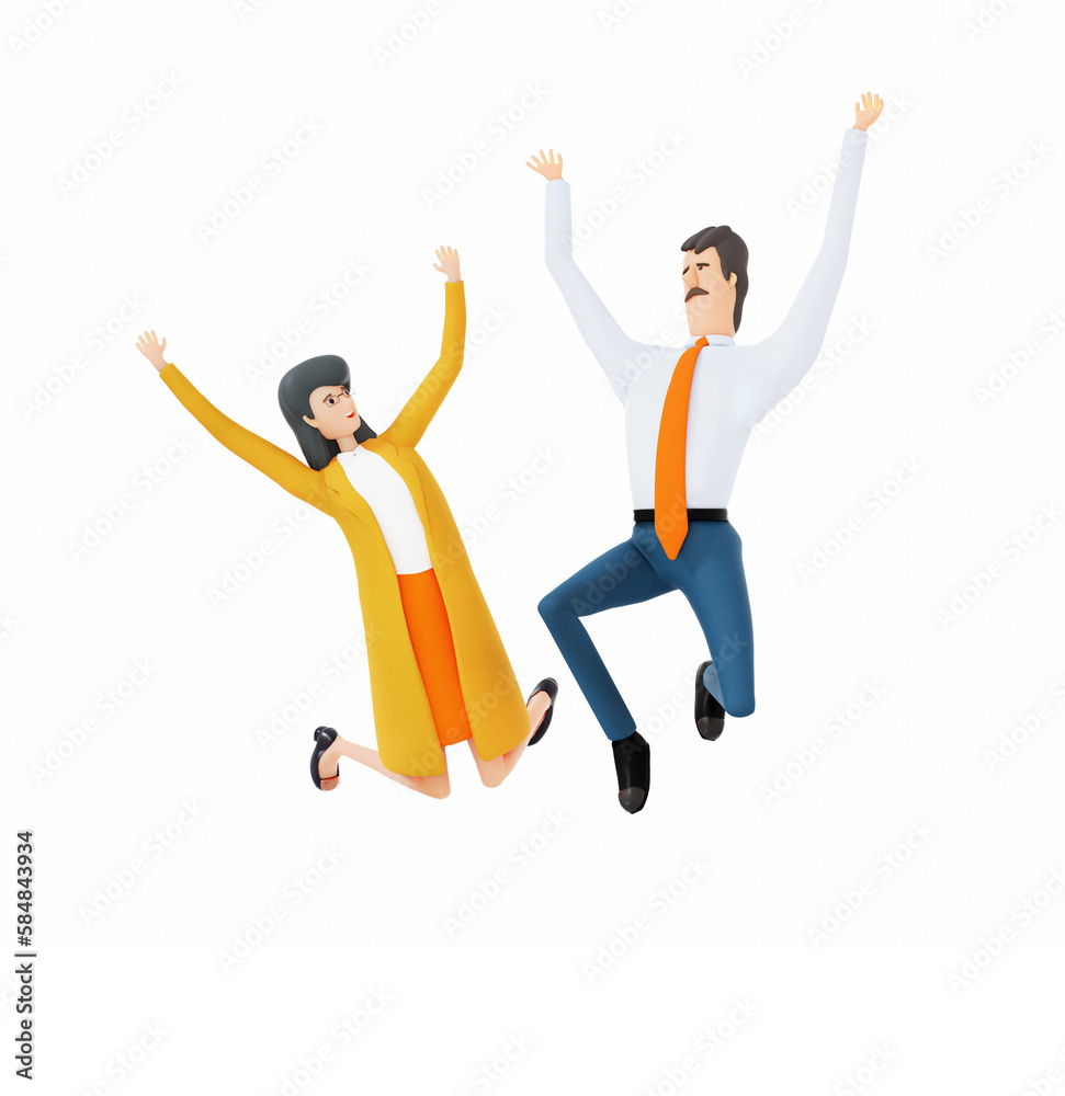 Business people jumping high up as symbol of success and winning concept. 3D rendering illustration