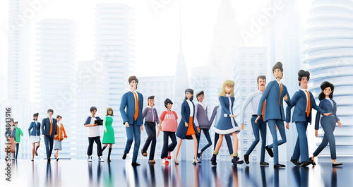 Group of successful business people walking in the City. 3D rendering illustration  © IRStone