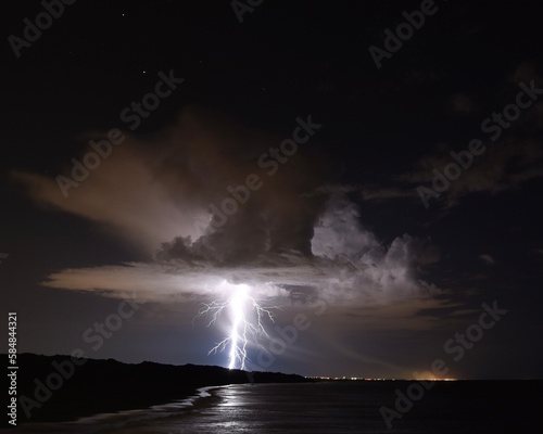 Big lightning strike at the beach