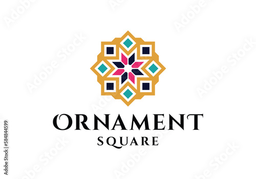Square ornament islamic motif pattern logo design