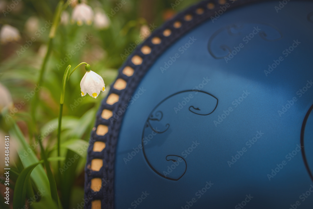 Φωτογραφία A close-up view a tongue drum musical instruments - metal drums with perfectly cut steel tongues and a unique sound