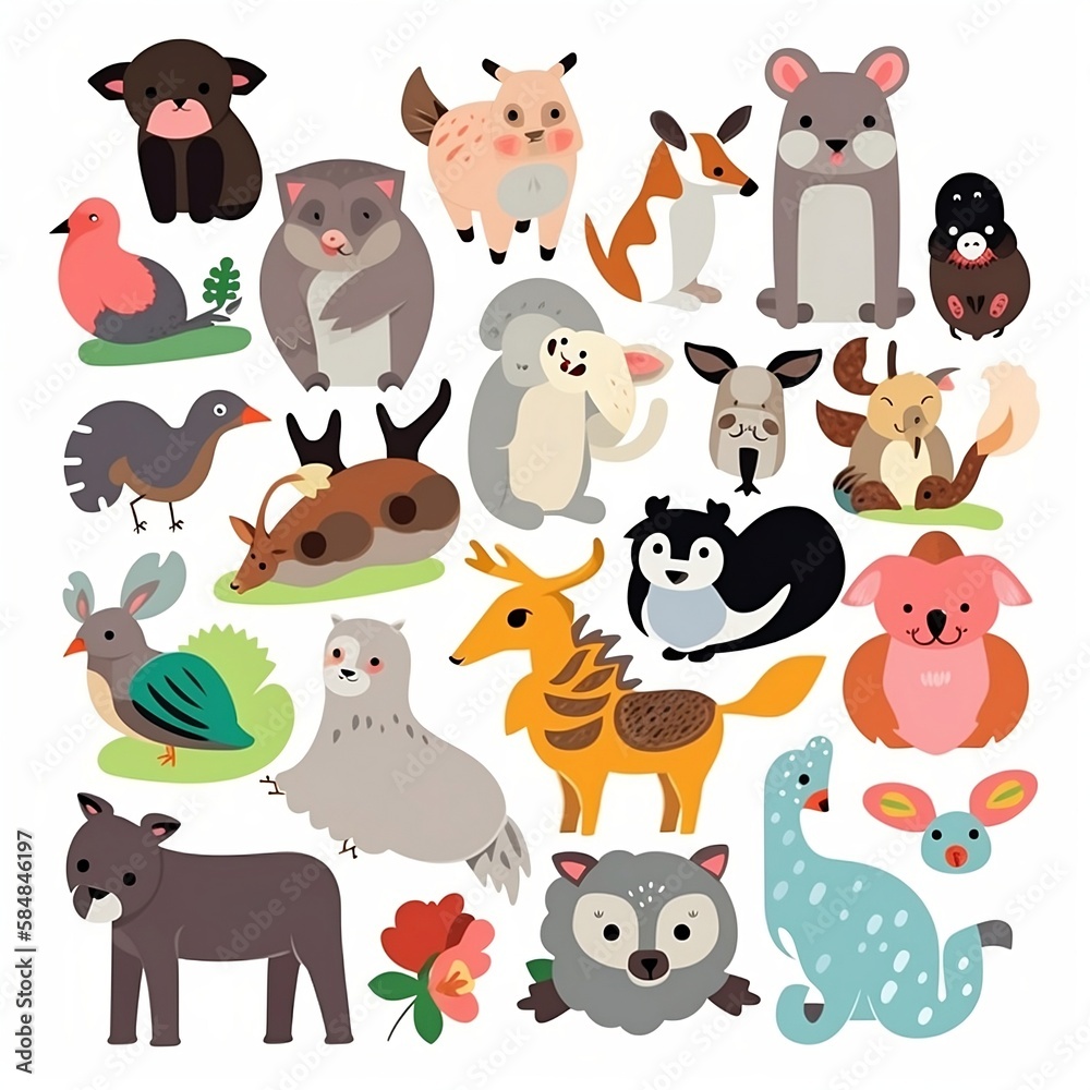 Set of animals, sticker.