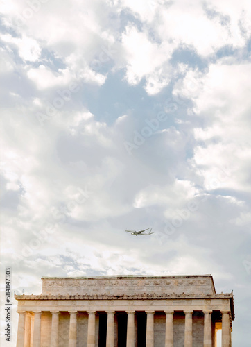 Plane Flies Above Lincoln Memorial  photo