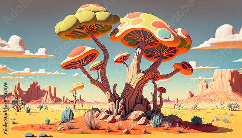 tropical colors illustration of mushroom generative ai