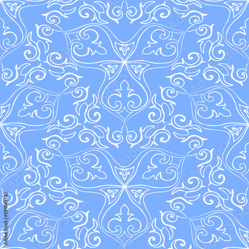 Kazakh traditional ornament handdrawn. Seamless pattern.