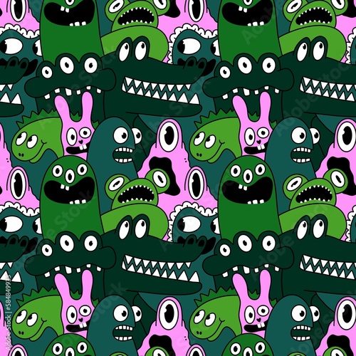 Cartoon monsters seamless emoticons aliens pattern for kids clothes print and wrapping paper and fabrics