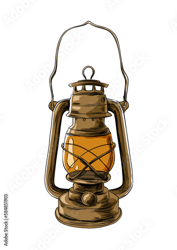 Vintage antique oil lamp vector illustration
