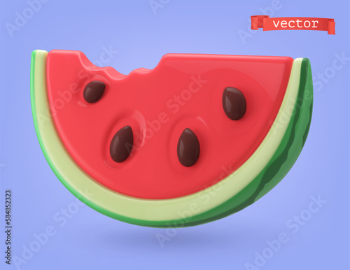 Tasty watermelon 3d cartoon vector icon