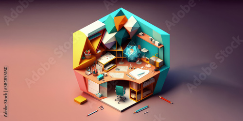 architect office, colorfull, isometric diorama